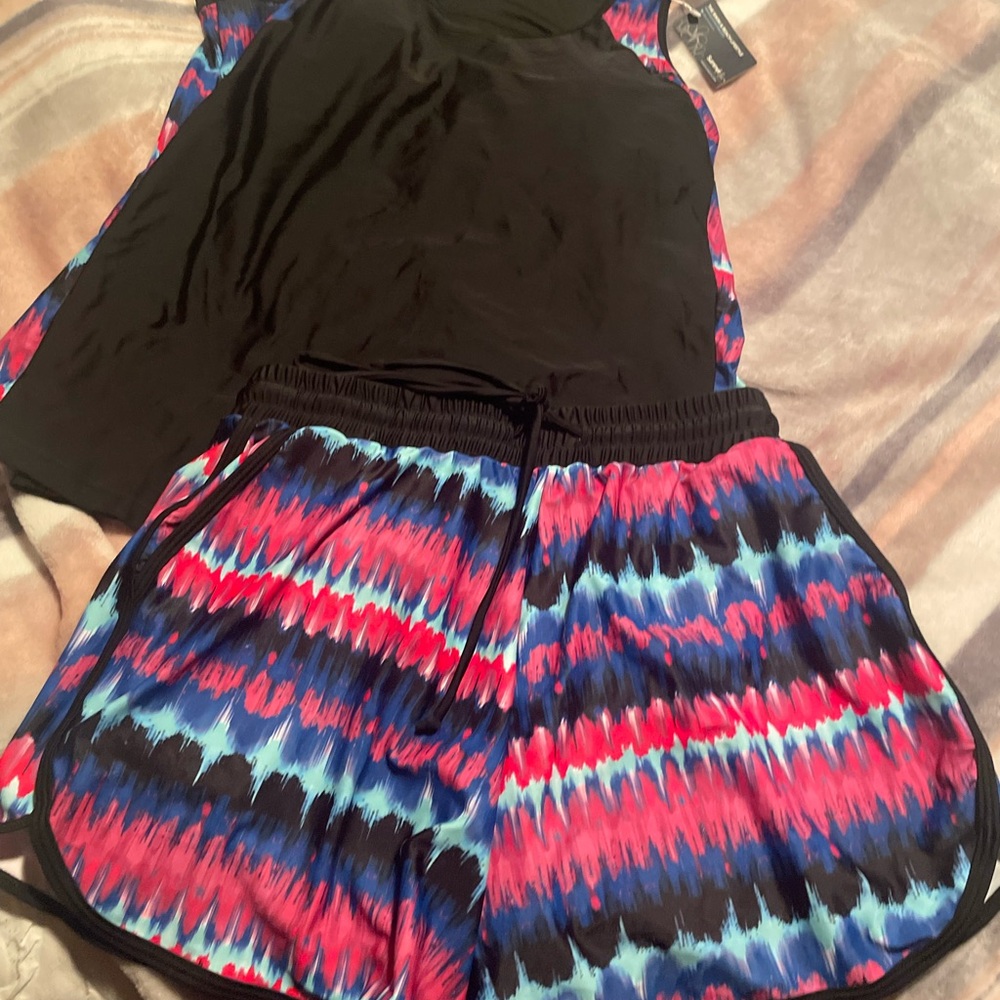 Swim Solutions Black and Multicolor Swimsuit